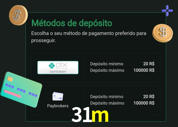 O cassino 31m oferece uma grande variedade de métodos de pagamento